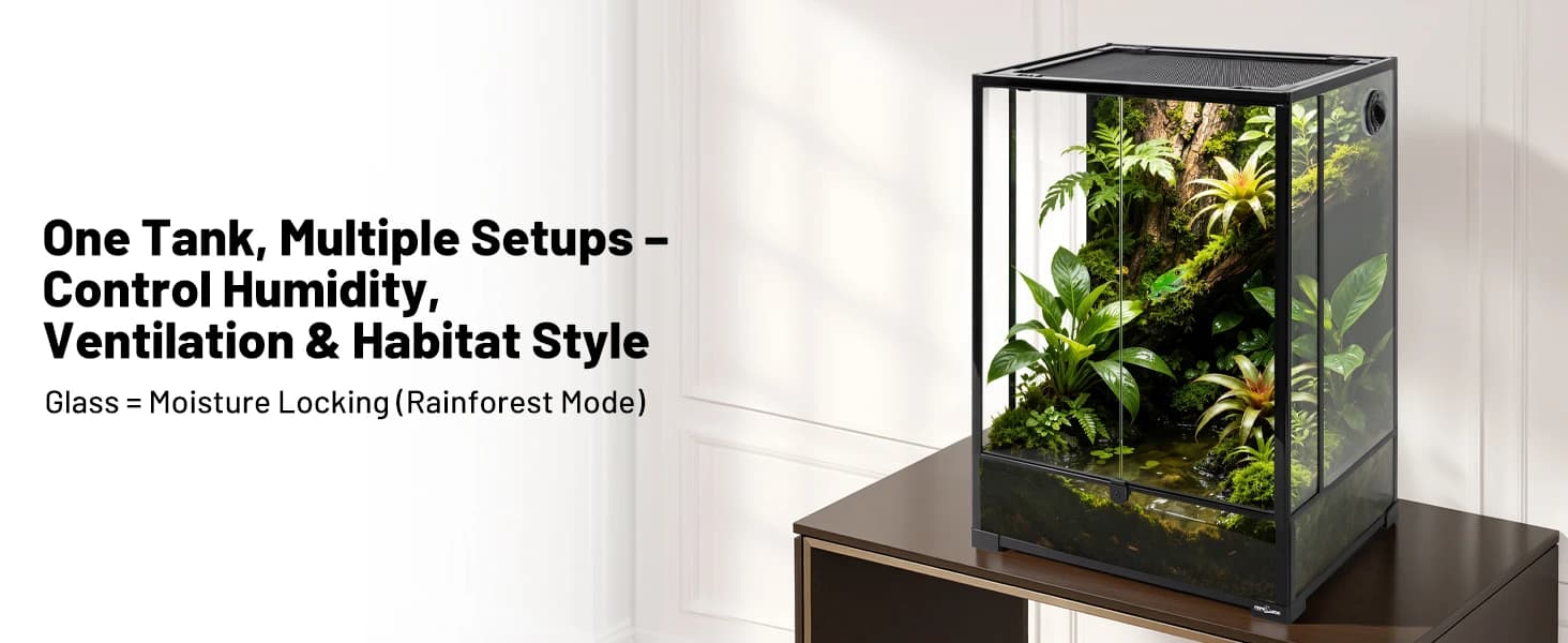 24" x 18" x 36" Reptile Tall Glass Terrarium Rainforest Habitat Double Hinge Door with Screen Ventilation 67 — product details