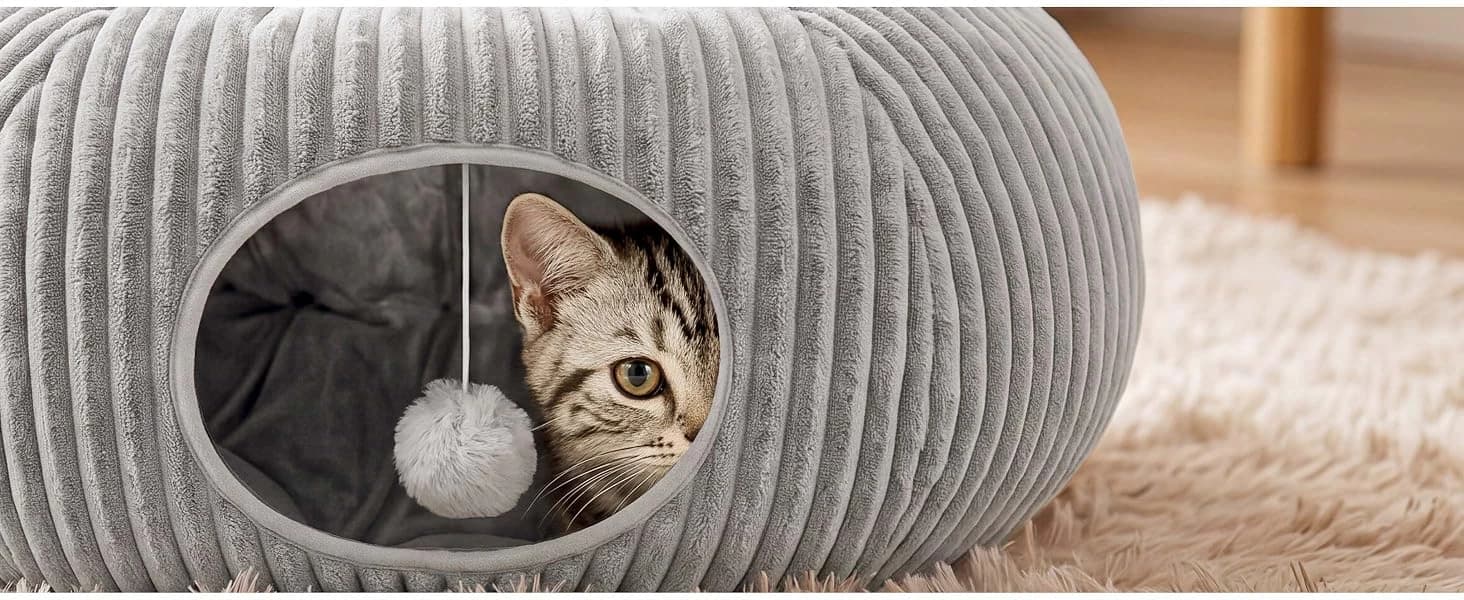 Cat Tunnel Bed for Indoor Cats — Peekaboo Cat Cave Bed — product details