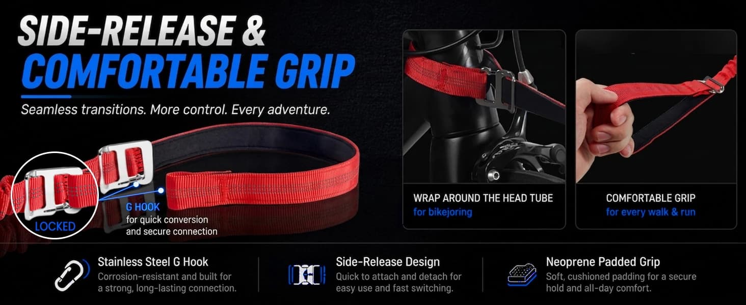 Dog Bike Leash — Shock-Absorbing Bikejoring Leash with Antenna for M/Large Dogs — Essential Accessories for Smooth — Safe Dog Biking