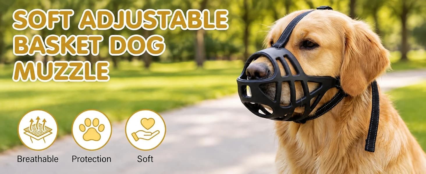 Breathable Basket Dog Muzzle for Large Breeds | Adjustable Mask with Reflective Straps | Allows Drinking and — product details