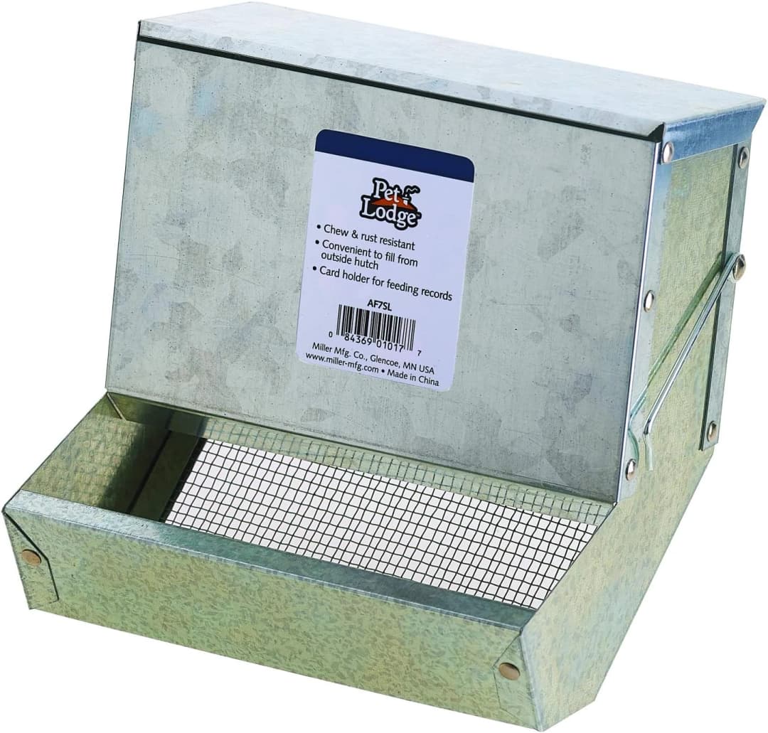 Small Animal Feeder with Lid and Sifter Bottom | Outdoor Gravity Feeder for Rabbits