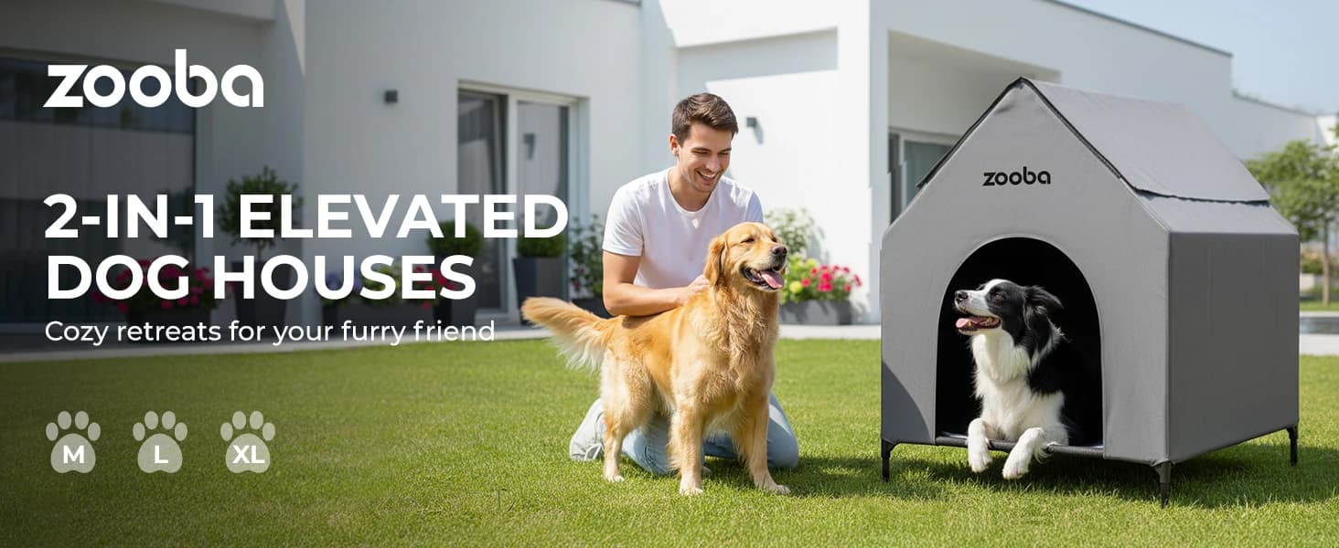 Large Dog House Outdoor — 36in Elevated 2-in-1 Cot and Canopy — product details