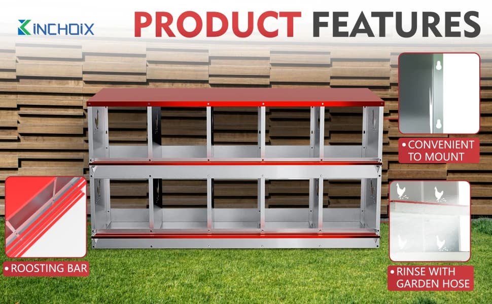 Chicken Nesting Boxes - 10 Compartment Metal Poultry Nest Box Wall Mount for Chickens — Hens — NESTING BOX DETAILS