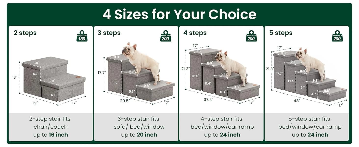 Dog Stairs for High Bed, Foldable Pet Stairs for Small and Medium or Large Dogs Puppy with Storage for Bed or — product details