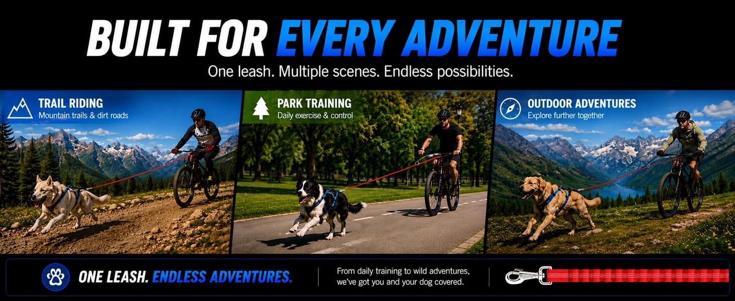 Dog Bike Leash — Shock-Absorbing Bikejoring Leash with Antenna for M/Large Dogs — One Leash, Endless Adventures – For Every Trail and Terrain