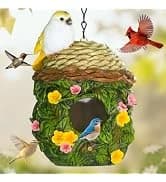 Bird Houses for Outside Real Wood-Look Resin Bird House with Hanging Chain – Waterproof and Durable Forest — collection imagery