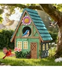 Bird Houses for Outside Real Wood-Look Resin Bird House with Hanging Chain – Waterproof and Durable Forest — collection imagery