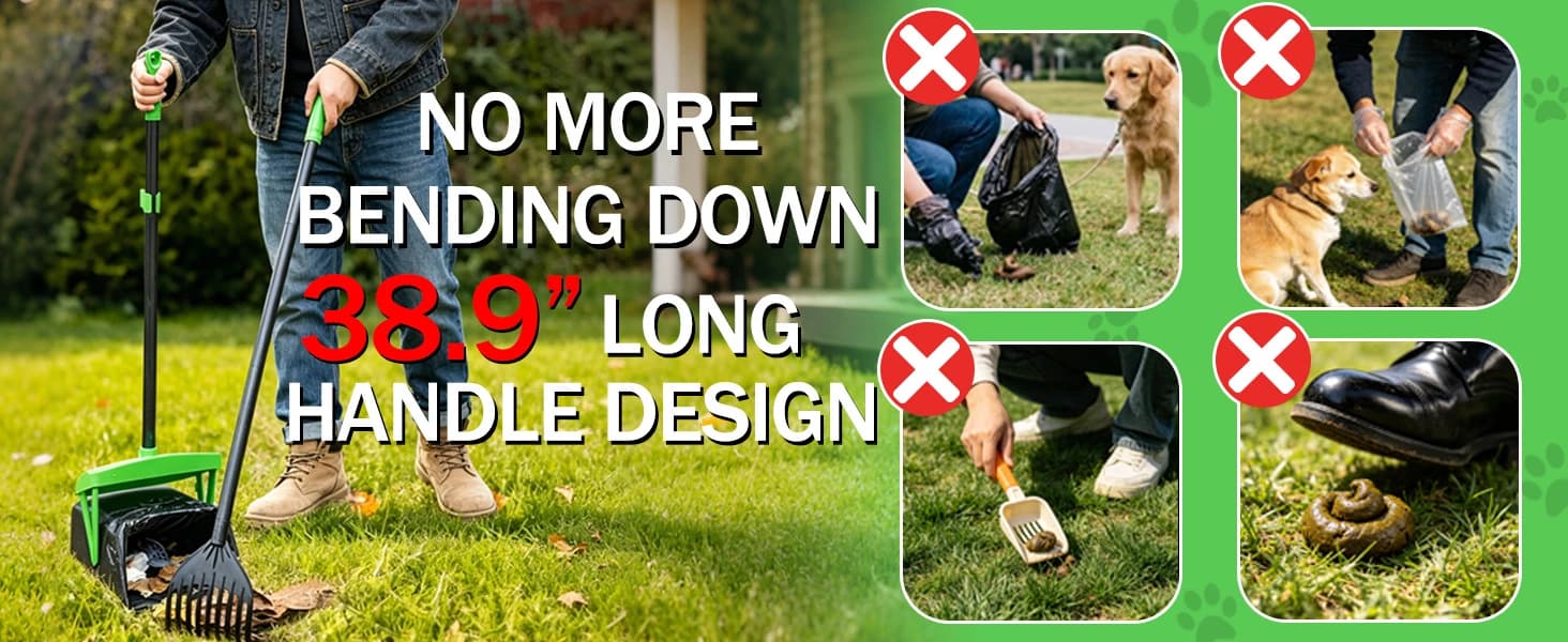Dog Pooper Scooper — Swivel Bin and Rake Set with 100 Waste Bags — product details
