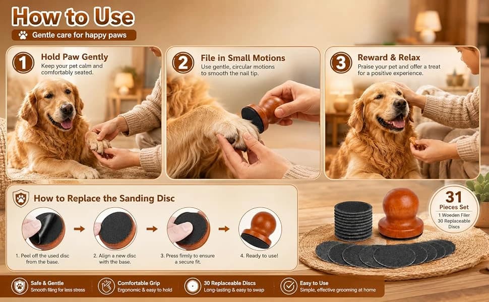 31 Pcs Dog Nail File, Wooden Manual Dog and Cat Nail Filer for Scratch Board with 30 Replaceable Discs — product details