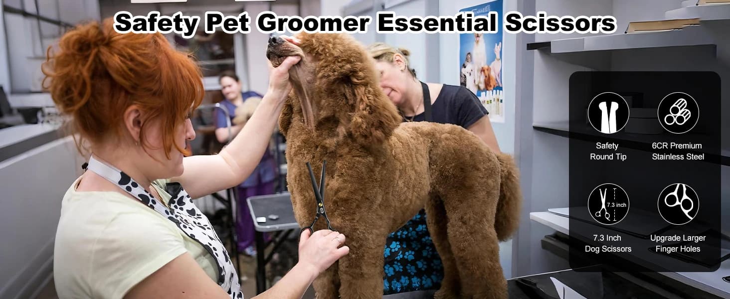 Dog Grooming Scissors Kit — 7 Inch Safety Pet Cat Shears Set — product details