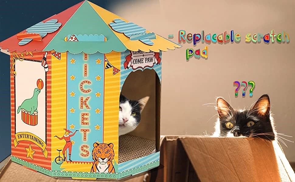 Cardboard Cat House Hideaway Playhouse with Cat Scratcher Scratching Pad 19" L x 13" W x 17" H — product details