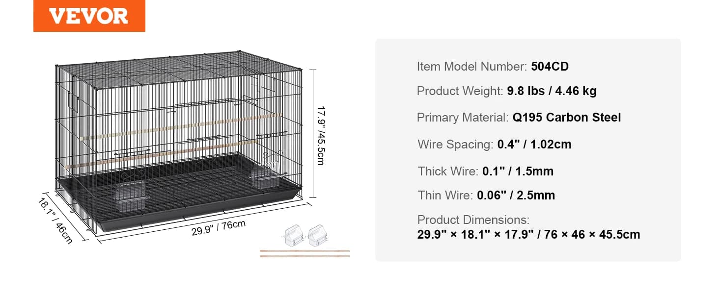 30 Inch Flight Bird Cage — Stackable Bird Cage Parakeet Cage with Slide-Out Tray and Handle — product details