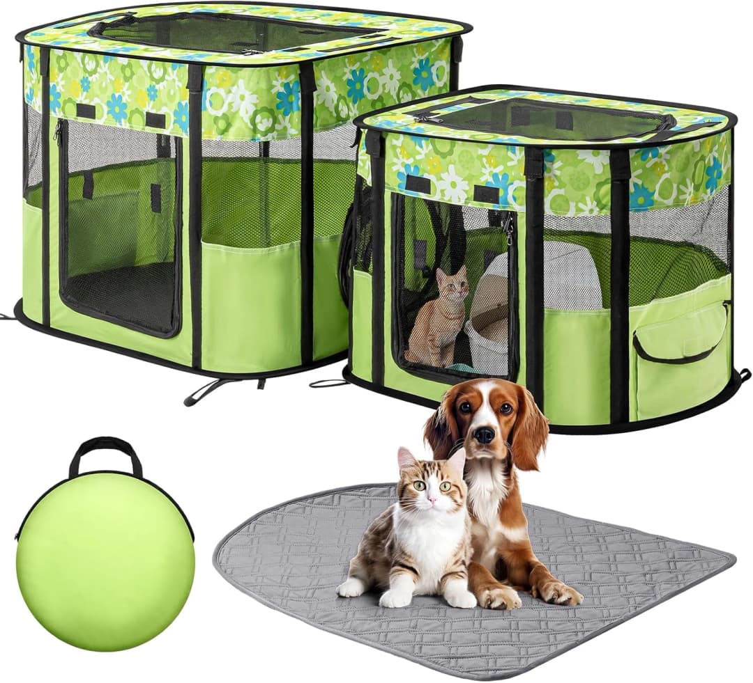 Portable Cat Playpen — Foldable Indoor and Outdoor Pet Tent with 2 Areas