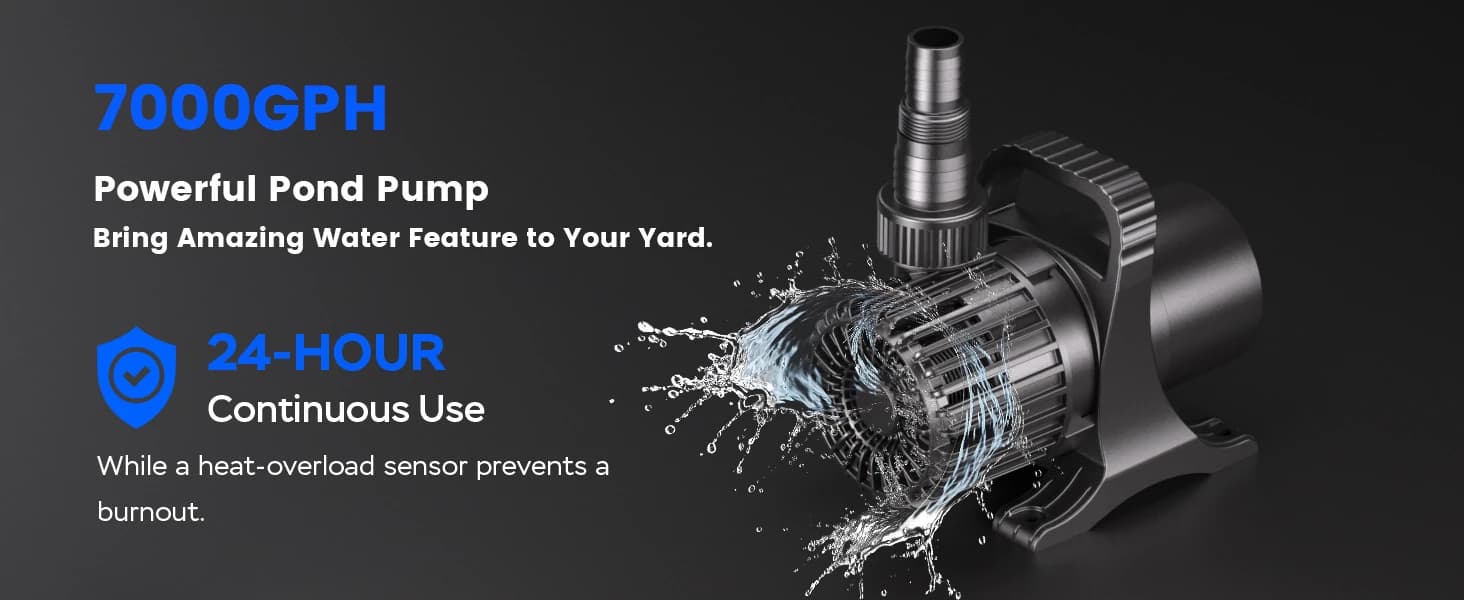 350W 7000 GPH Pond Pump — Ultra Quiet Heavy Duty Submersible Water Pump for Koi Ponds — product details