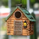 Bird Houses for Outside Real Wood-Look Resin Bird House with Hanging Chain – Waterproof and Durable Forest