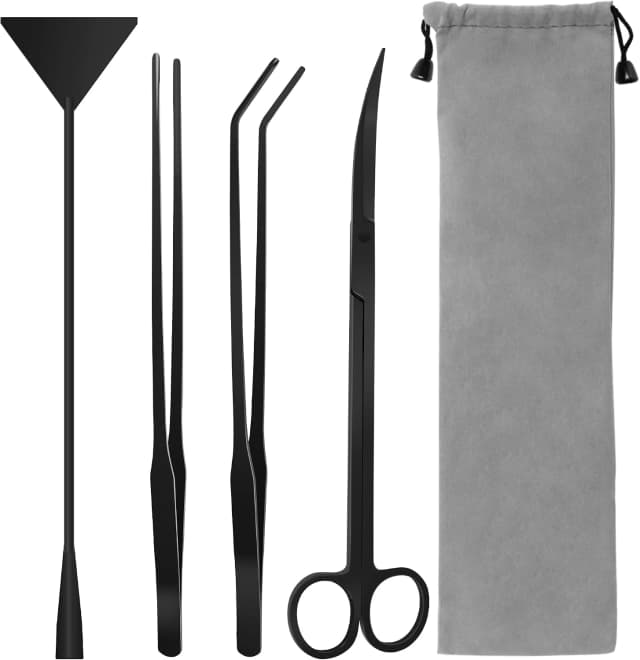 Aquarium Aquascape Tools Kit — 4 in 1 Anti-Rust Aquatic Plant Aquascaping Tool Stainless Steel Black Tweezers