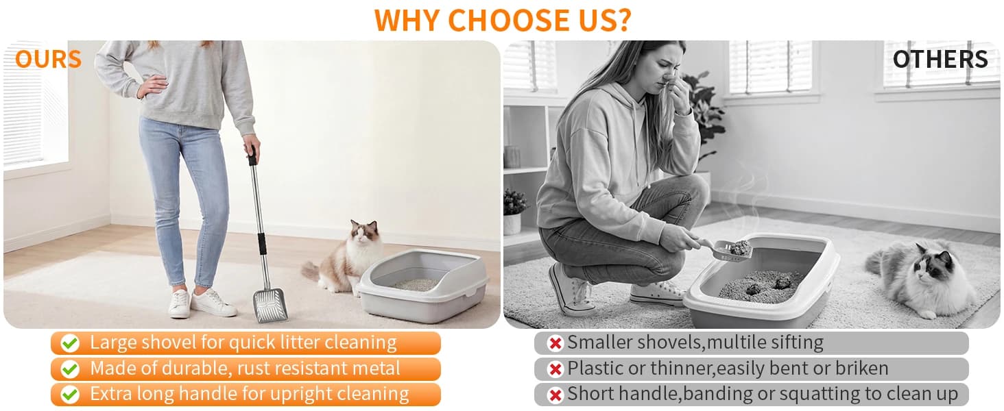 Metal Cat Litter Scoop — Detachable Long Handle Litter Scooper — product details