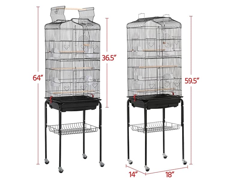 64-Inch Open Top Bird Cage for Parakeets and Cockatiels — Specifications
