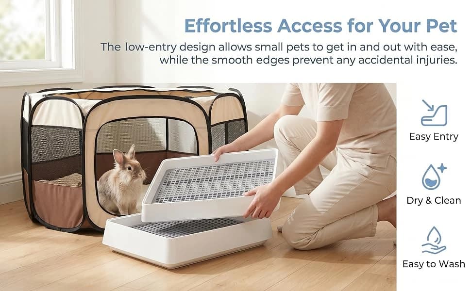 2 Pack Large Rabbit Litter Box — 2 Pack Large Rabbit Litter Box, Shallow Bunny Restroom Litter Tray, Small Animals Litter Pan Toilet Potty Trainer with Grate