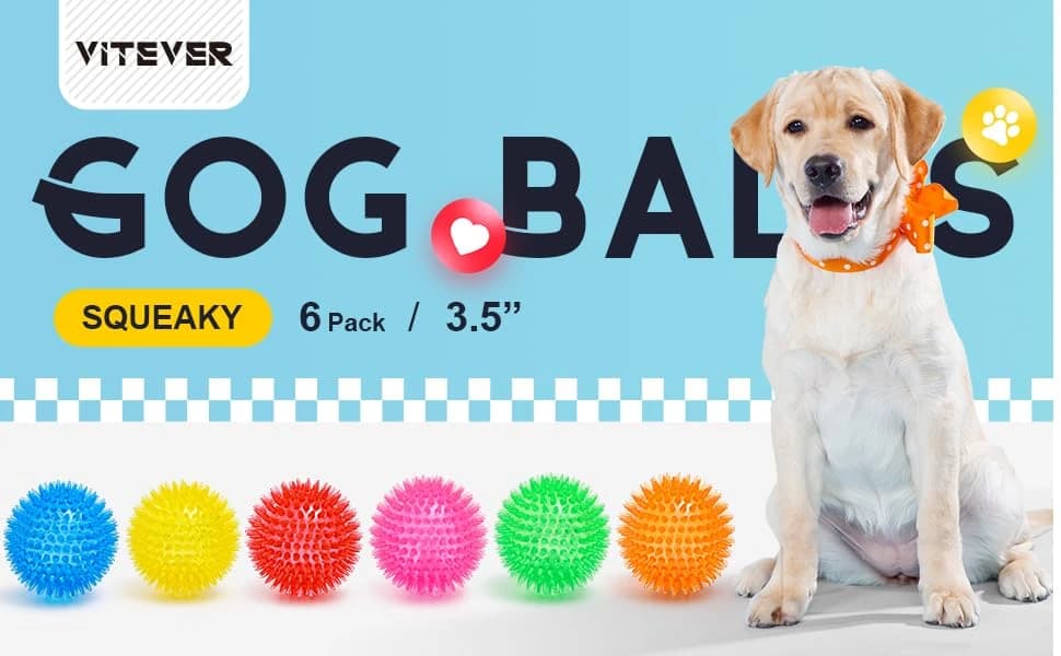 3.5” Squeaky Dog Toy Balls (6 Colors) Puppy Chew Toys for Teething — product details