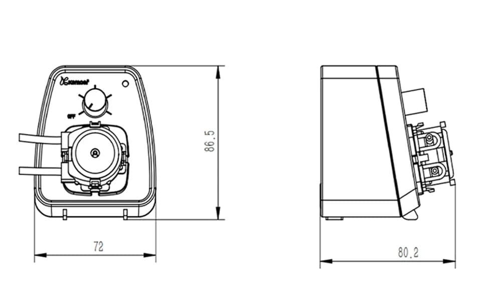 KCP-X Mini Peristaltic Pump 24V Low Flow Rate 19-65ml/min — Dimensions