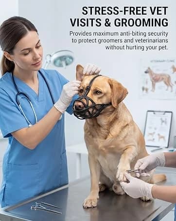 Breathable Basket Dog Muzzle for Large Breeds | Adjustable Mask with Reflective Straps | Allows Drinking and — collection imagery