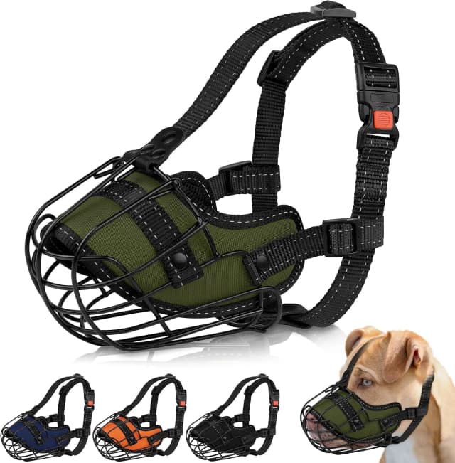 Pitbull Dog Muzzle Reflective Metal Mask Secure Wire Basket Muzzles for Large Sized Dogs Amstaff Soft Cage to