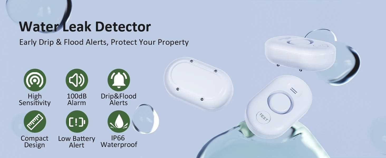 5 Pack Water Leak Detectors for Home — 100dB Water Sensor Alarm for Basement — Water Leak Detector for Preventing Water Damage