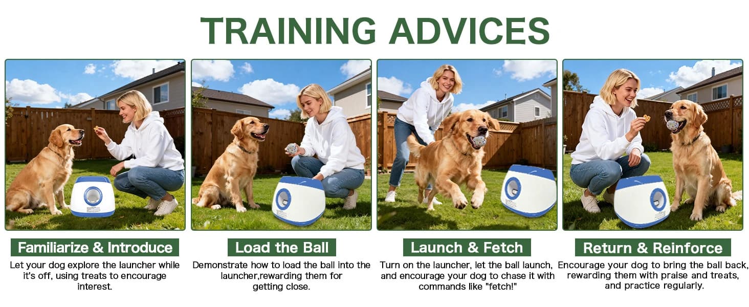 Automatic Ball Launcher for Dogs Large- 3 Distance Settings (40/60/80FT) w/Remote Control | 2.5" ETPU Tennis — You can train your dog this way.