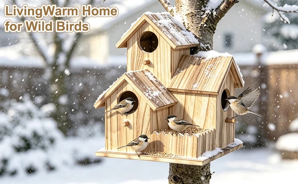 Large Wooden Bird House for Outside — 3-Hole Birdhouse — product details