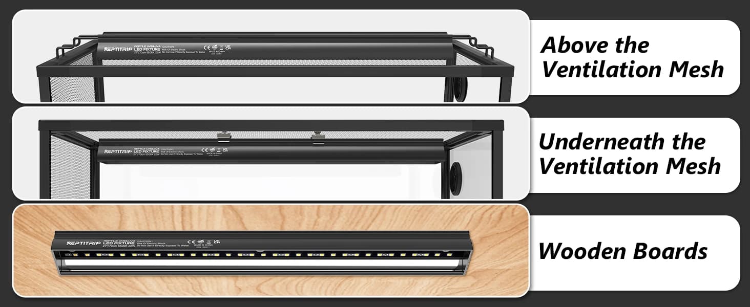 16-Inch LED UVB Reptile Light with Auto On/Off and Preset Day-Night Cycle Dimming — Three Mounting Positions