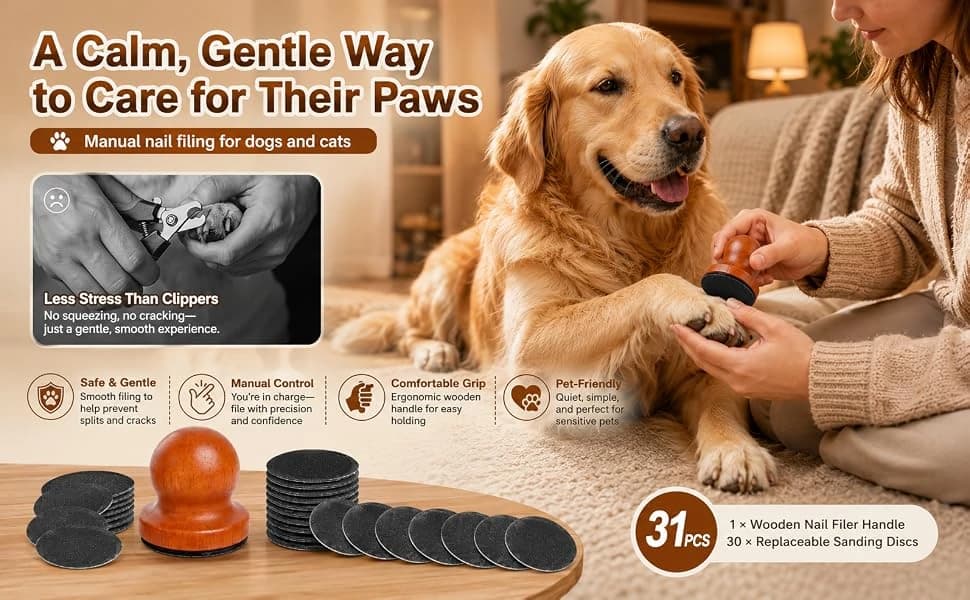 31 Pcs Dog Nail File, Wooden Manual Dog and Cat Nail Filer for Scratch Board with 30 Replaceable Discs — product details
