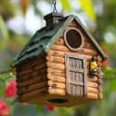 Bird Houses for Outside Real Wood-Look Resin Bird House with Hanging Chain – Waterproof and Durable Forest