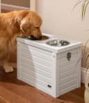 ECOFLEX Elevated Dog Feeder with 2 Stainless Steel Bowls and Sliding Lid Storage Bin