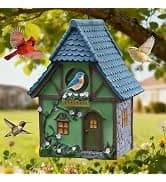 Bird Houses for Outside Real Wood-Look Resin Bird House with Hanging Chain – Waterproof and Durable Forest — collection imagery