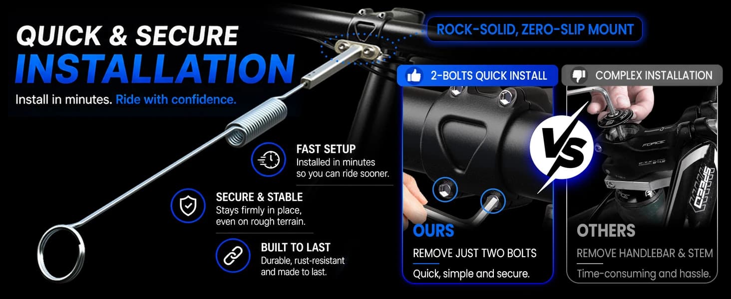 Dog Bike Leash — Shock-Absorbing Bikejoring Leash with Antenna for M/Large Dogs — No More Hassle, Simple and Secure Installation