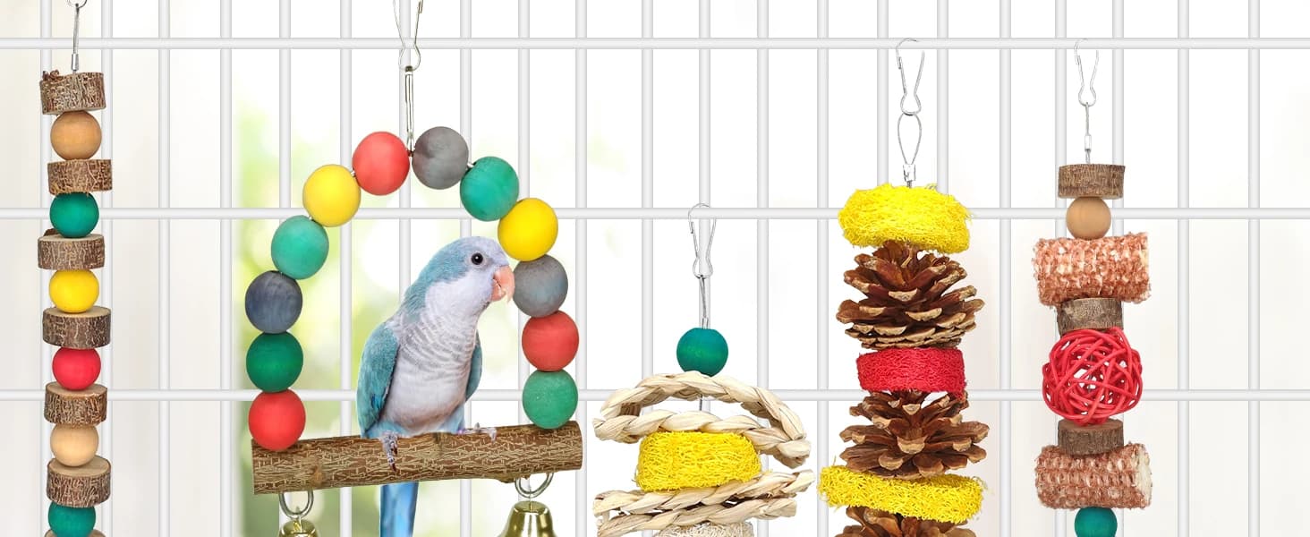 7 Pcs Natural Wood Bird Toy and Perch for Parakeets — product details