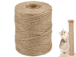 Natural Sisal Rope for Cat Scratcher — 1/4in x 164ft Twine for Cat Tree — 6mm Natural Sisal Rope