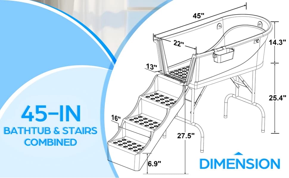 45" Pet Grooming Bathtub Dog Wash Station | Heavy Duty Bathing Tub (Bathtub and Stairs Combo) — product details