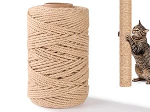 Natural Sisal Rope for Cat Scratcher — 1/4in x 164ft Twine for Cat Tree — 6mm Natural Sisal Rope