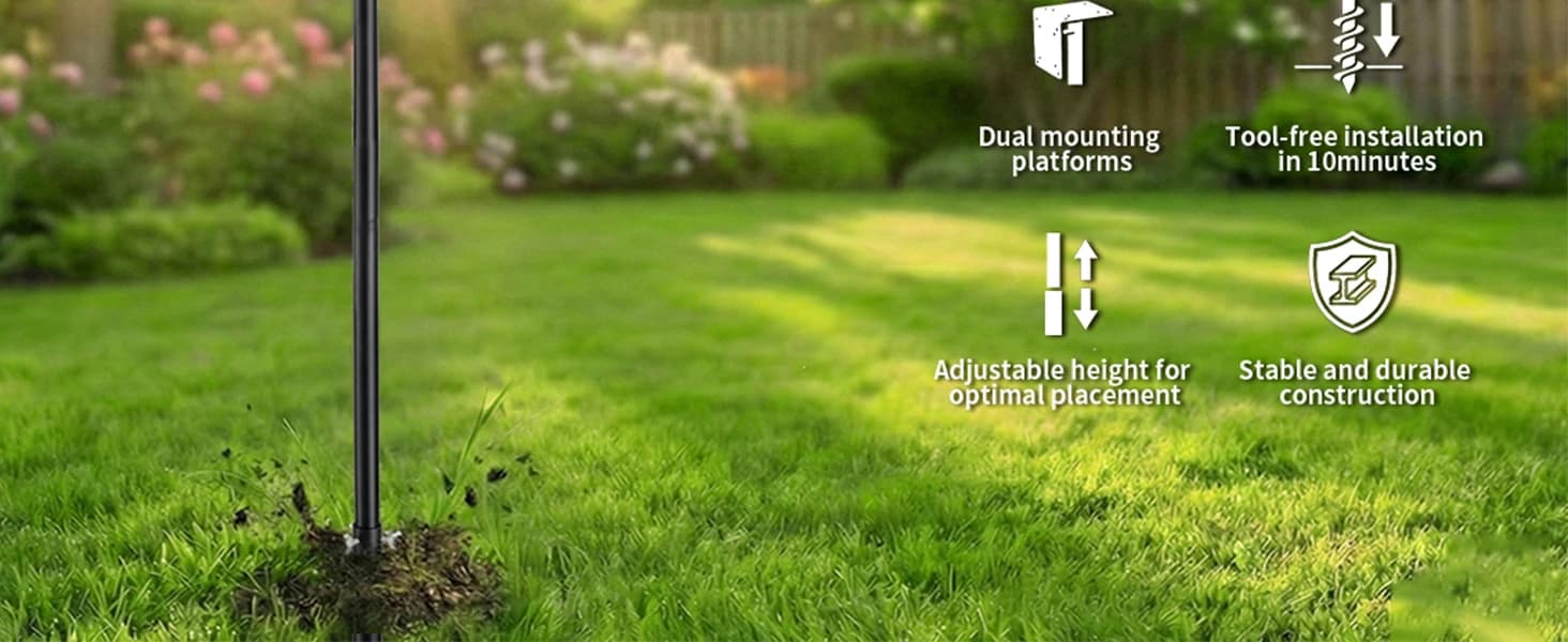 Heavy Duty Bird Feeder Pole - 109 Inch Adjustable 1 Inch Metal Bird House Pole with 14” Deep Auger Base | — product details