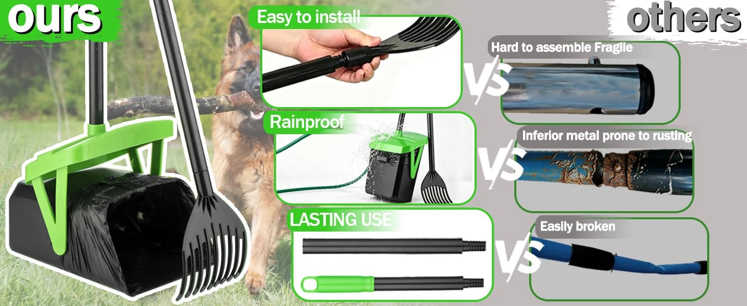 Dog Pooper Scooper — Swivel Bin and Rake Set with 100 Waste Bags — product details