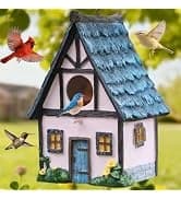 Bird Houses for Outside Real Wood-Look Resin Bird House with Hanging Chain – Waterproof and Durable Forest — collection imagery