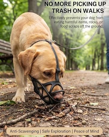 Breathable Basket Dog Muzzle for Large Breeds | Adjustable Mask with Reflective Straps | Allows Drinking and — collection imagery