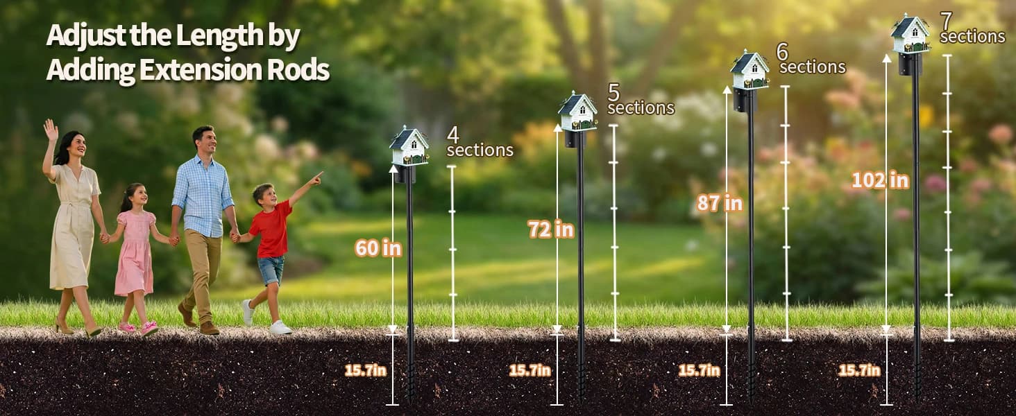 Heavy Duty Bird Feeder Pole - 109 Inch Adjustable 1 Inch Metal Bird House Pole with 14” Deep Auger Base | — Backyard Bird Watching Lovers