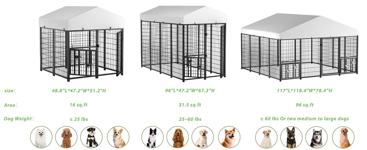 8' x 4' Outdoor Dog Kennel with Roof for Large Dogs — Choose the Right Size for Your Dog