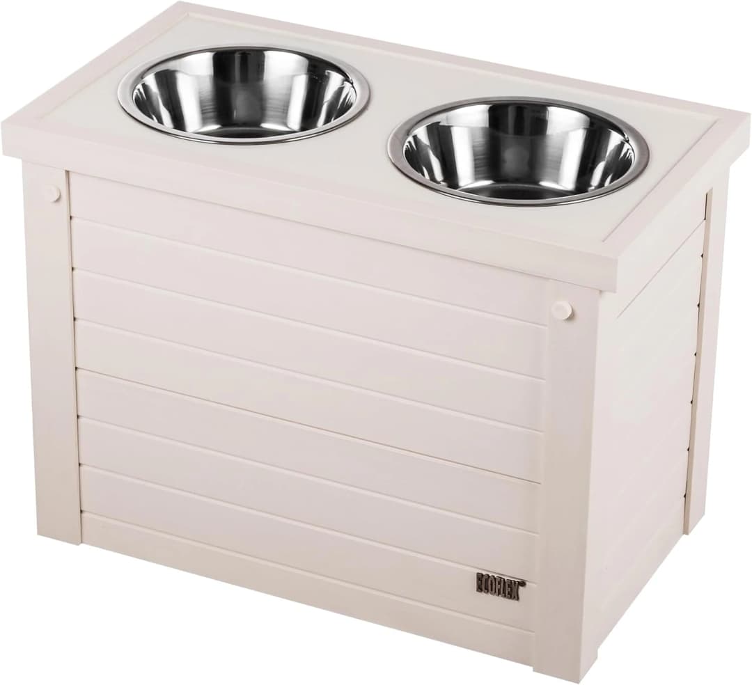 ECOFLEX Elevated Dog Feeder with 2 Stainless Steel Bowls and Sliding Lid Storage Bin