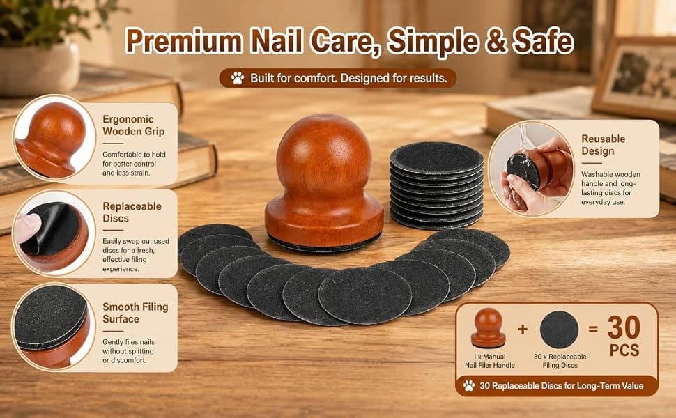 31 Pcs Dog Nail File, Wooden Manual Dog and Cat Nail Filer for Scratch Board with 30 Replaceable Discs — product details