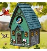 Bird Houses for Outside Real Wood-Look Resin Bird House with Hanging Chain – Waterproof and Durable Forest — collection imagery
