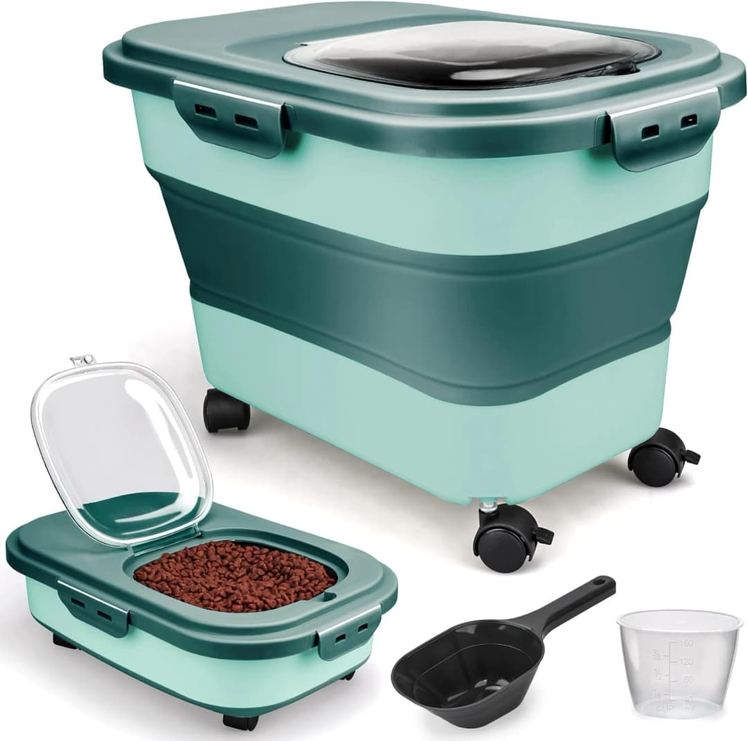 Dog Food Storage Container, 10-20Lbs Collapsible Pet Food Storage Containers with Rolling Wheel Airtight